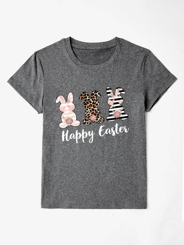 HAPPY EASTER Round Neck Short Sleeve T-Shirt - Charcoal / S