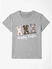 HAPPY EASTER Round Neck Short Sleeve T-Shirt - Heather Gray / S