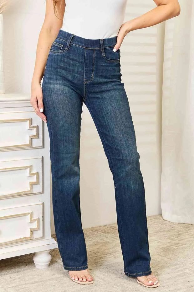 Judy Blue Full Size Elastic Waistband Slim Bootcut Jeans -