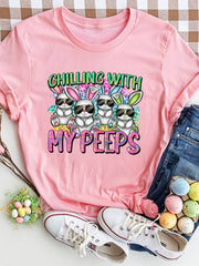 CHILLING WITH MY PEEPS Round Neck T-Shirt - Blush Pink / S