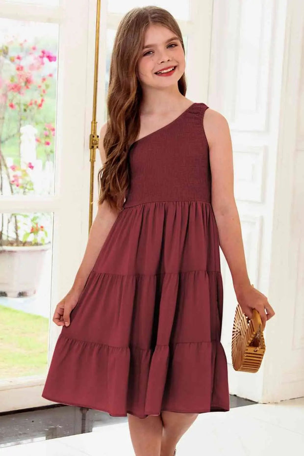 One-Shoulder Sleeveless Tiered Dress -