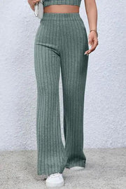 Basic Bae Full Size Ribbed High Waist Flare Pants -