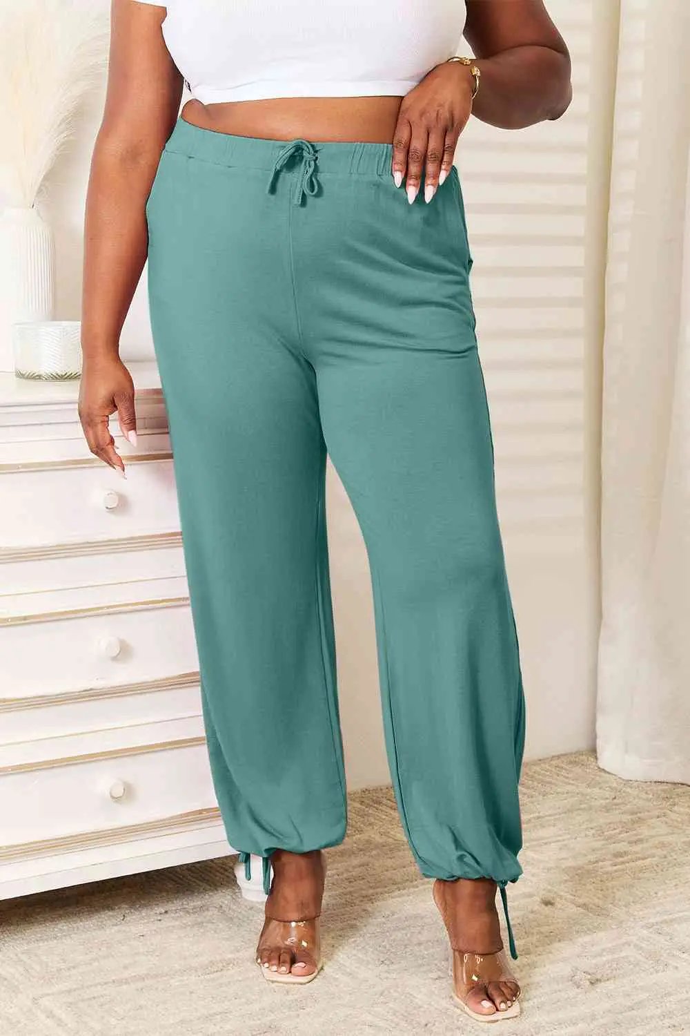 Basic Bae Full Size Soft Rayon Drawstring Waist Pants with Pockets -