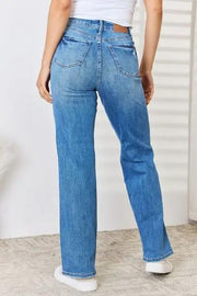 Judy Blue Full Size High Waist Distressed Straight-Leg Jeans -