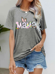 Easter MAMA Graphic Round Neck T-Shirt - Heather Gray / S