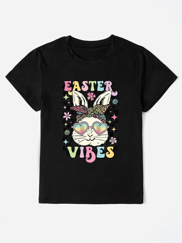 EASTER VIBES Round Neck Short Sleeve T-Shirt - Black / S