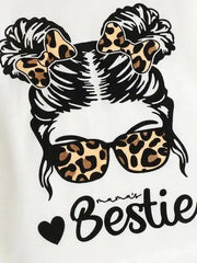 BESTIE Round Neck T-Shirt and Leopard Pants Set -