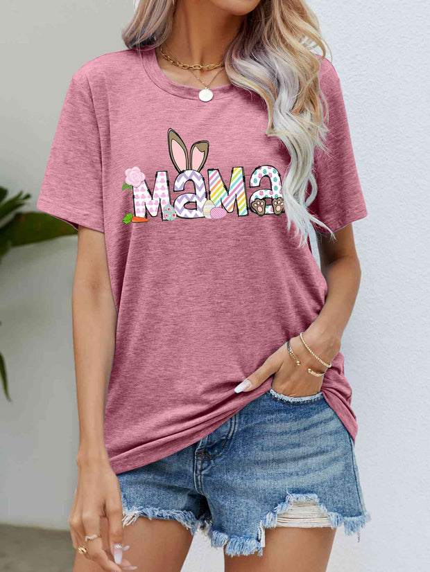 Easter MAMA Graphic Round Neck T-Shirt - Rouge Pink / S