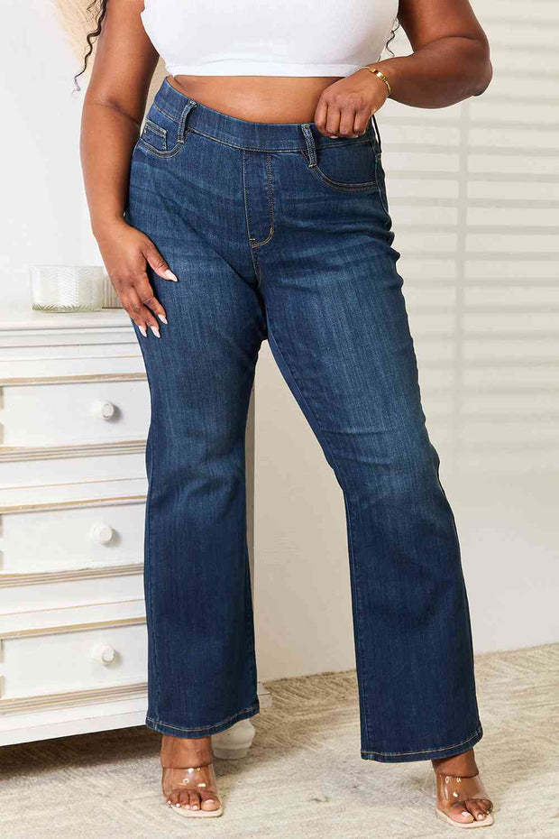 Judy Blue Full Size Elastic Waistband Slim Bootcut Jeans - Dark / 0(24)