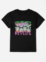 CHILLING WITH MY PEEPS Round Neck T-Shirt - Black / S