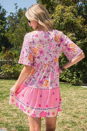 Floral Polka Dot Buttoned Mini Dress -
