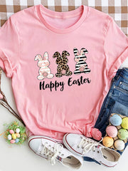HAPPY EASTER Round Neck Short Sleeve T-Shirt - Blush Pink / S