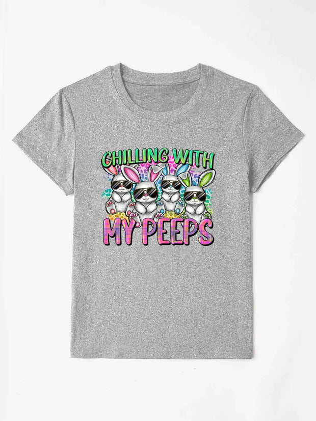CHILLING WITH MY PEEPS Round Neck T-Shirt - Heather Gray / S