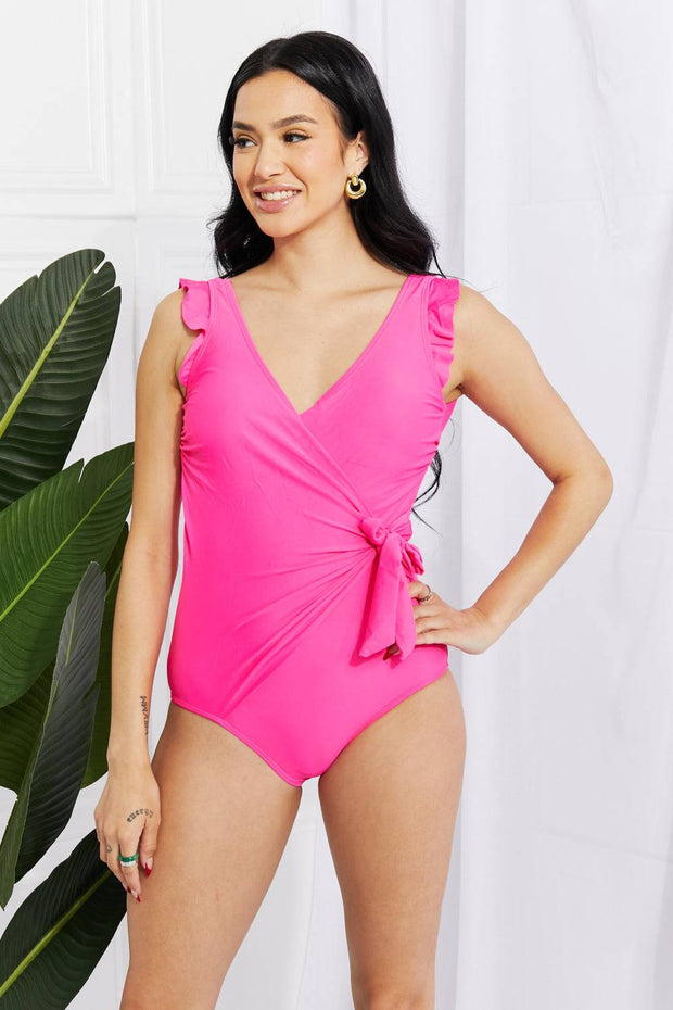 Marina West Swim Full Size Float On Ruffle Faux Wrap One-Piece in Pink -