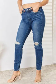 Judy Blue Full Size High Waist Distressed Slim Jeans - Dark / 0
