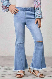 Girls Distressed Frayed Trim Flare Jeans - Light / 4T