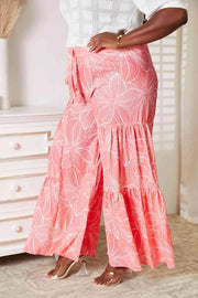 Double Take Floral Tiered Wide Leg Pants -