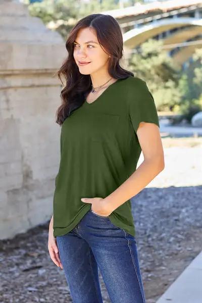 Basic Bae Full Size V-Neck Short Sleeve T-Shirt - Moss / S
