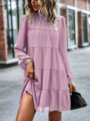 Long-sleeved jacquard fur ball elegant A-line dress - Pink / S