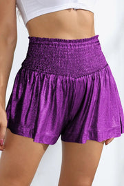 Glitter Smocked High-Waist Shorts - Purple / S