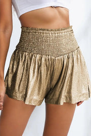 Glitter Smocked High-Waist Shorts - Black/Gold / S
