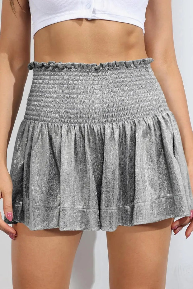 Glitter Smocked High-Waist Shorts -