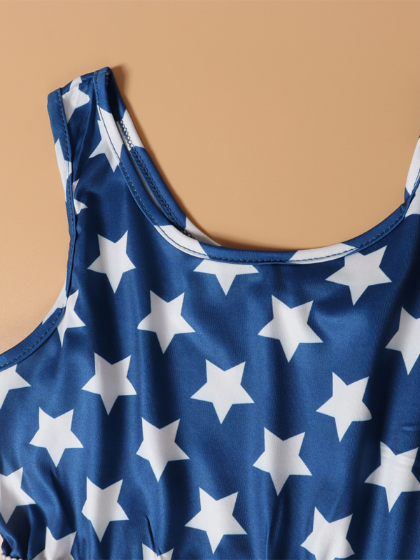 a blue and white top with white stars on it