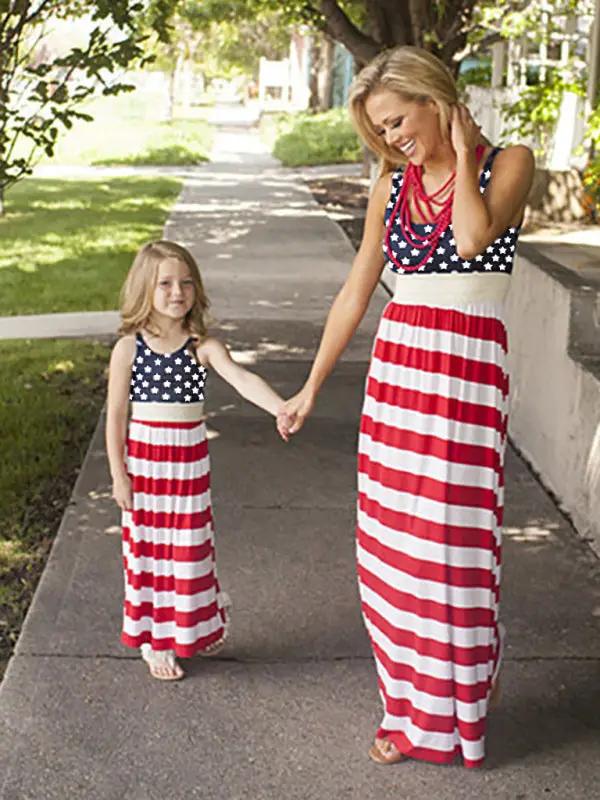 Children's clothing national flag printing vest dress mother and daughter clothing -