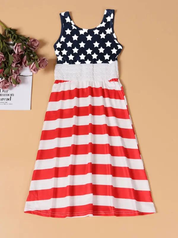 Children's clothing national flag printing vest dress mother and daughter clothing -