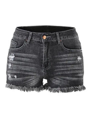 a pair of black shorts with frays on the side