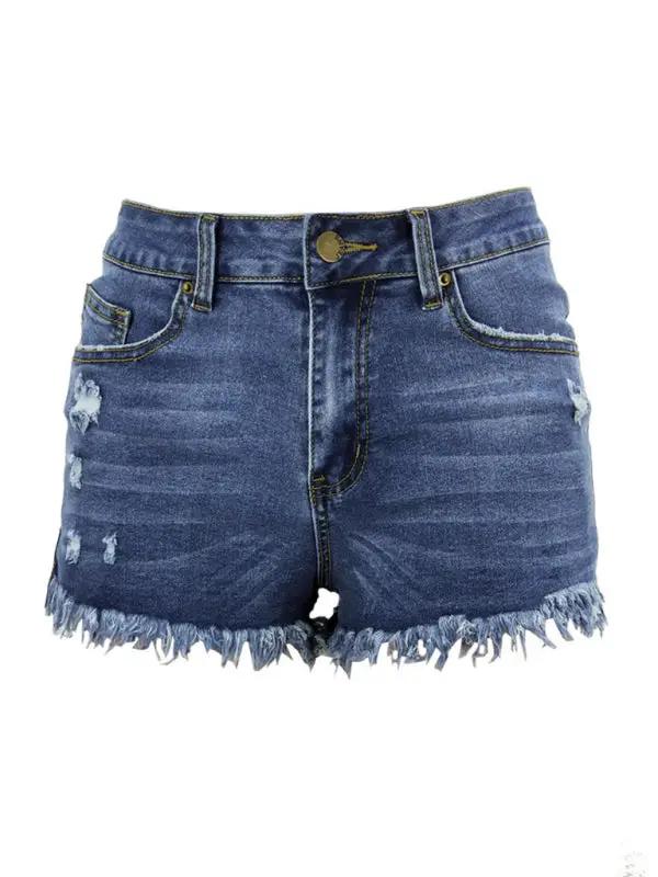 a pair of shorts with holes and frays
