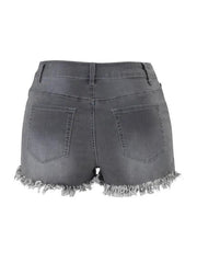 a pair of grey shorts with frays
