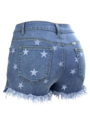 the back of a woman's jean shorts with stars on it