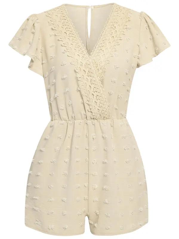 a women's short - sleeved rom playsuit in cream
