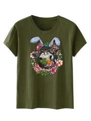 a t - shirt with a dog wearing a hat and flowers