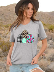 New Ladies Leopard Bunny Easter Explosion Style Urban Casual Short-sleeved T-Shirt Top - Misty grey / S