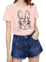 New Ladies Leopard Bunny Easter Explosion Style Urban Casual Short-sleeved T-Shirt Top -