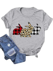 New Ladies Leopard Bunny Easter Explosion Style Urban Casual Short-sleeved T-Shirt Top -