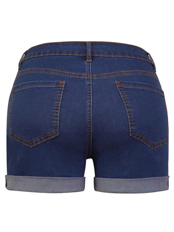the back of a woman's jean shorts