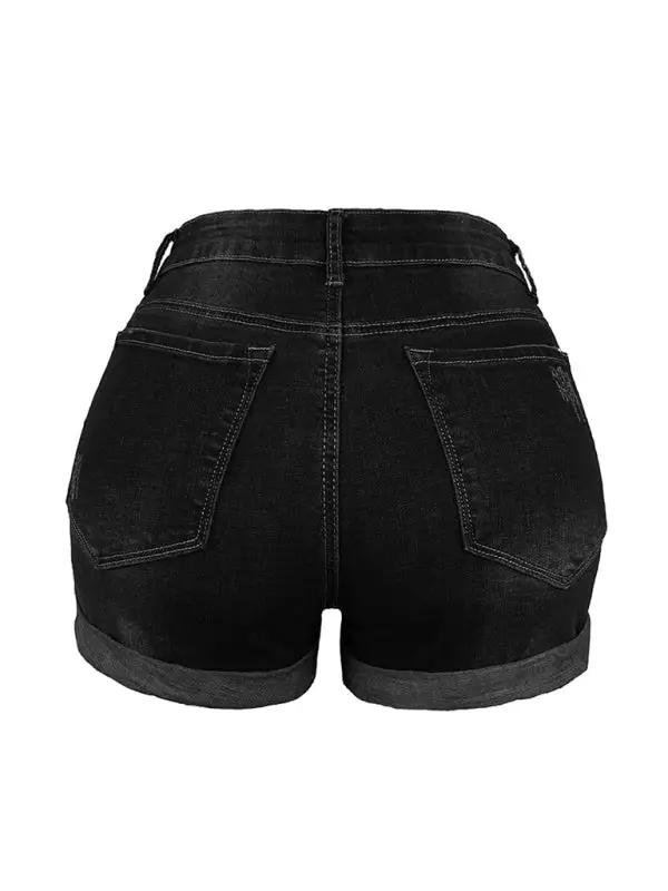 the back of a woman's black jean shorts