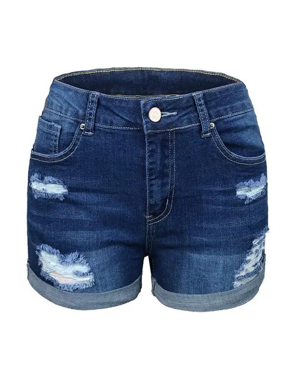 a pair of denim shorts with holes on the side