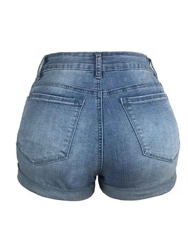 the back of a woman's jeans shorts