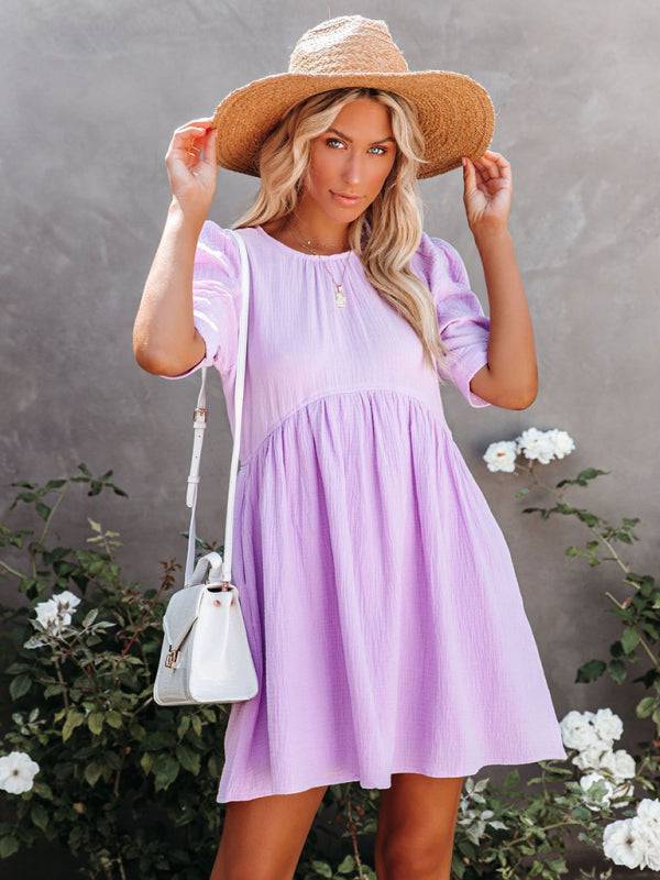 New spring and summer new women's solid color dress -