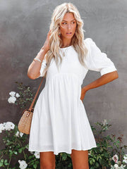 New spring and summer new women's solid color dress - White / S