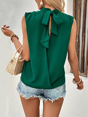 green bowknot hollow backless shirt sleeveless top -