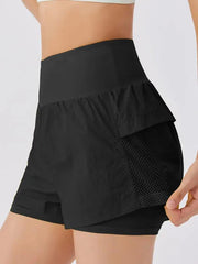 New loose casual breathable fitness yoga quick-drying culottes sports shorts - Black / S