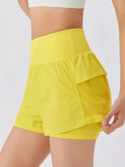 New loose casual breathable fitness yoga quick-drying culottes sports shorts - Yellow / S