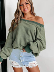 V-neck long-sleeved loose slimming women's sweatshirt