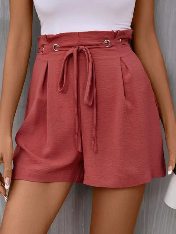 New Women's High Waist Strappy Solid Color Shorts -