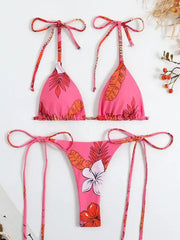 Feminine printed high-waisted strappy two-piece bikini -